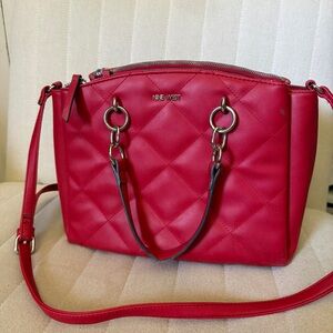 Nine West Red Quilted Shoulder Purse with Chain Ring Handles and Crossbody Strap